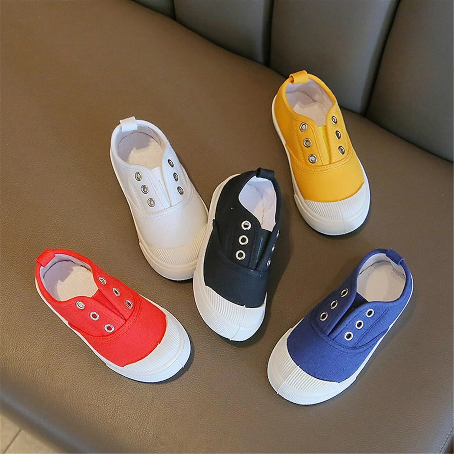 1 to 9 Years Boy Girl Slip On Canvas Sneaker, Kids Low Top Casual Fashion Shoes, Comfy Lace-Up Walking Shoes