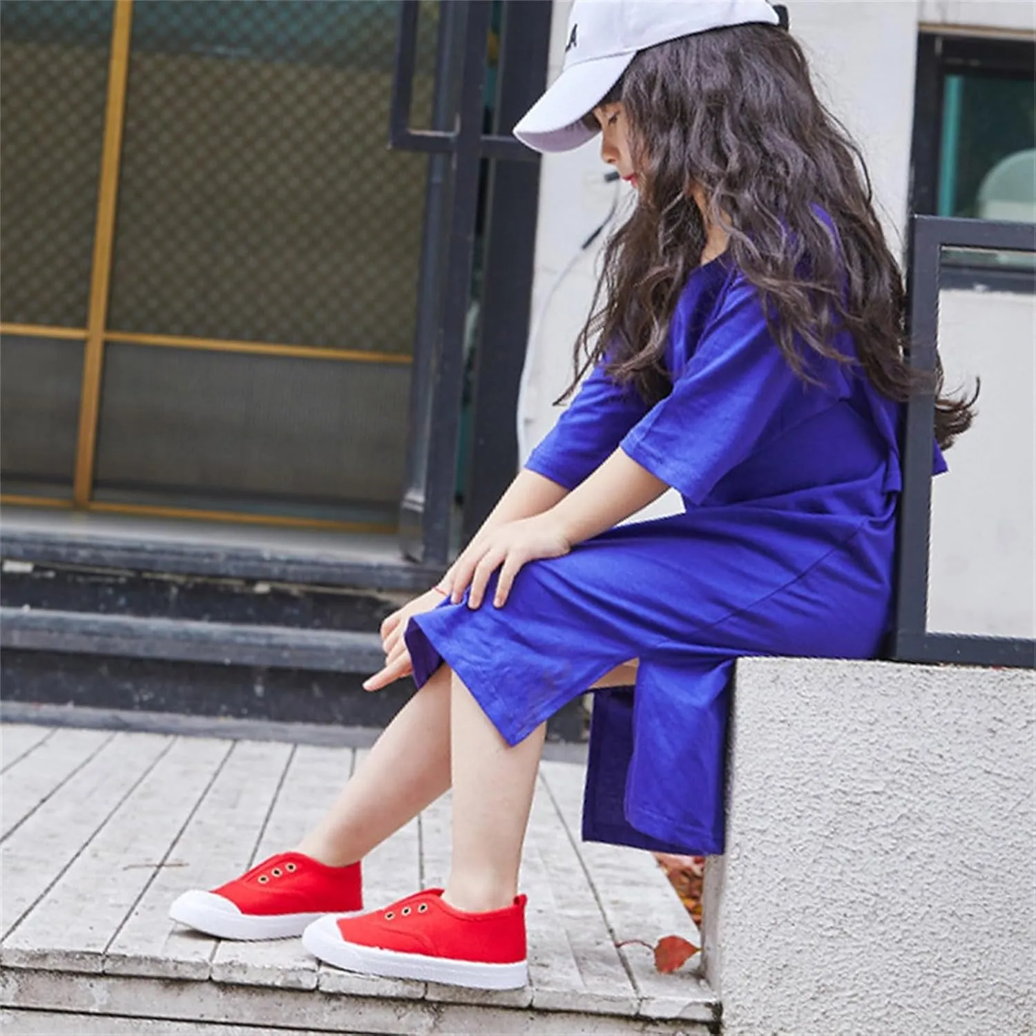 1 to 9 Years Boy Girl Slip On Canvas Sneaker, Kids Low Top Casual Fashion Shoes, Comfy Lace-Up Walking Shoes