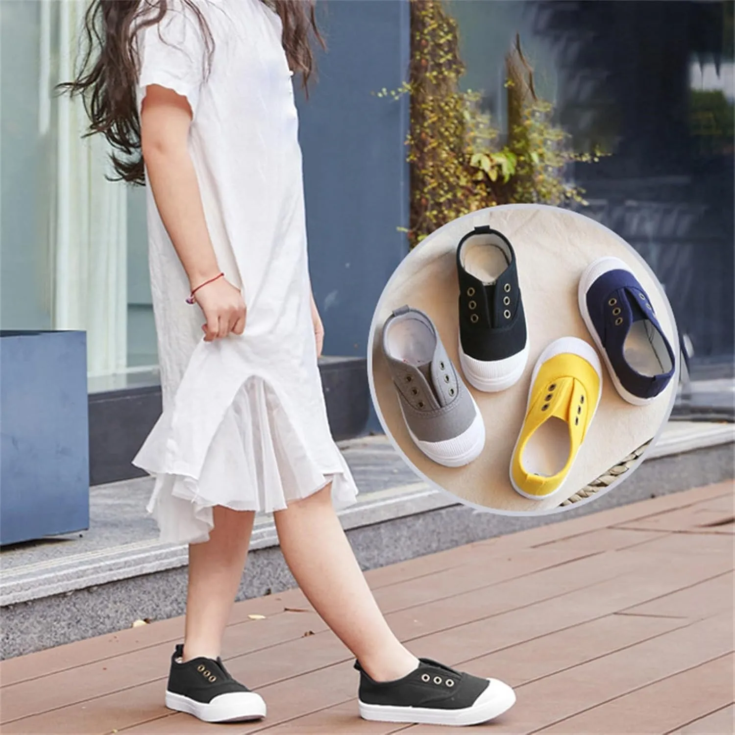 1 to 9 Years Boy Girl Slip On Canvas Sneaker, Kids Low Top Casual Fashion Shoes, Comfy Lace-Up Walking Shoes