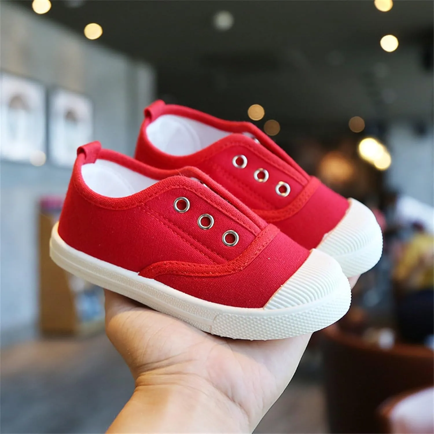 1 to 9 Years Boy Girl Slip On Canvas Sneaker, Kids Low Top Casual Fashion Shoes, Comfy Lace-Up Walking Shoes