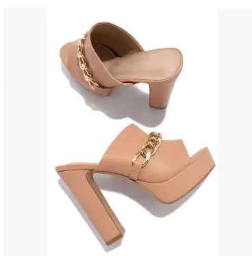 Amozae- Trendy Platform Sandals Chunky Super High Heels Women Chain  Shoes Slingback Peep Toe Slippers   Brief Sandalias Mujer
