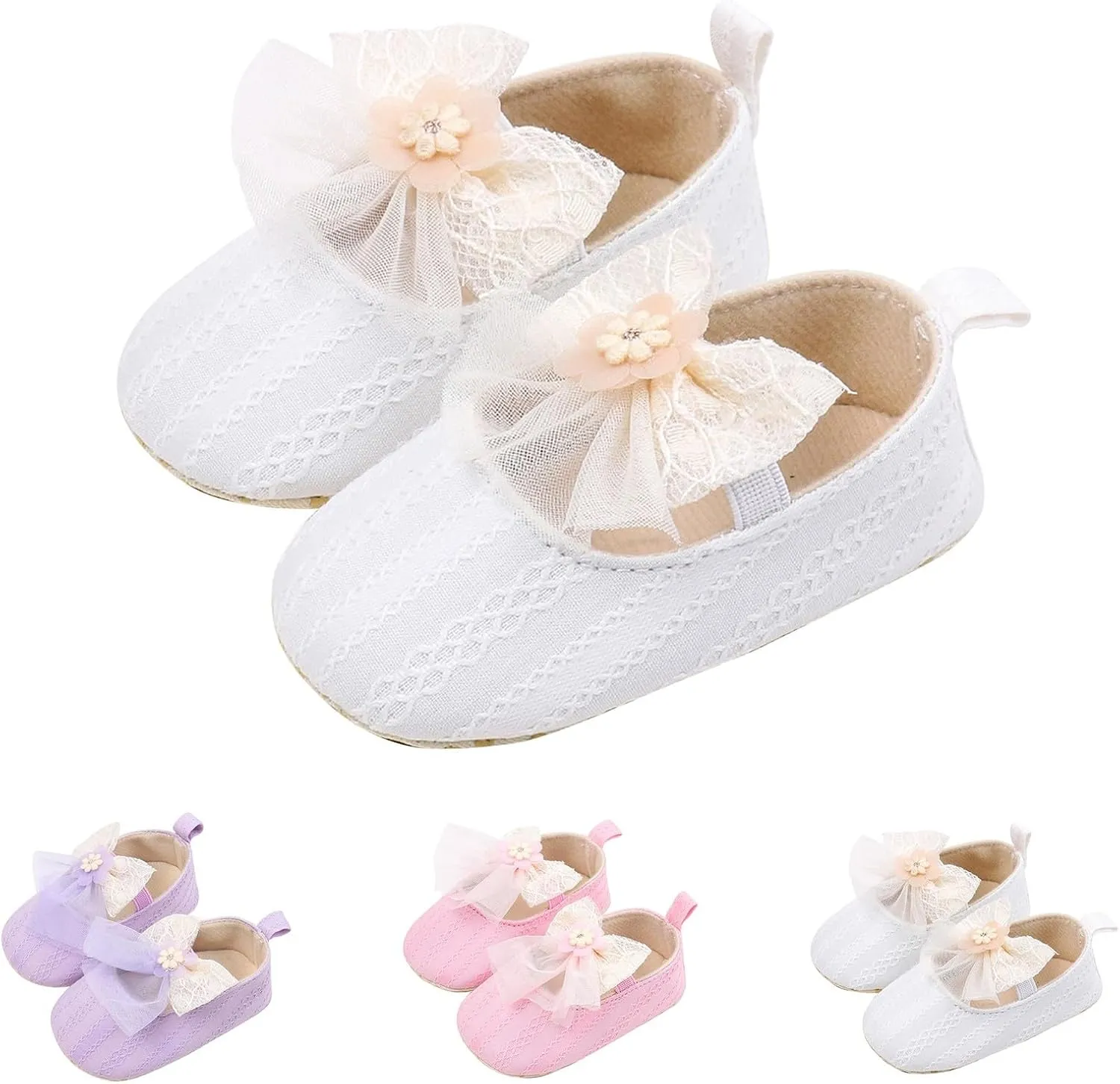 Baby Infant Canvas Sandals Bow Lace Strap Closed Toe Ankle Shoes Wedding Formal Newborn Princess Shoes Flat Non Slip