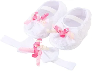 Baby Shoes with Hair Band Fashion Soft Soled Toddler Shoes Versatile Dress Flower Princess Shoes Toddler Shoes Kids Canvas Shoes