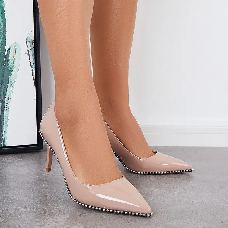 Beaded Pumps Pointed Toe High Heel Stilettos Slip on Dress Shoes