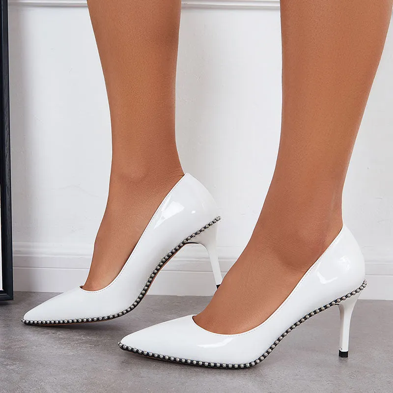 Beaded Pumps Pointed Toe High Heel Stilettos Slip on Dress Shoes