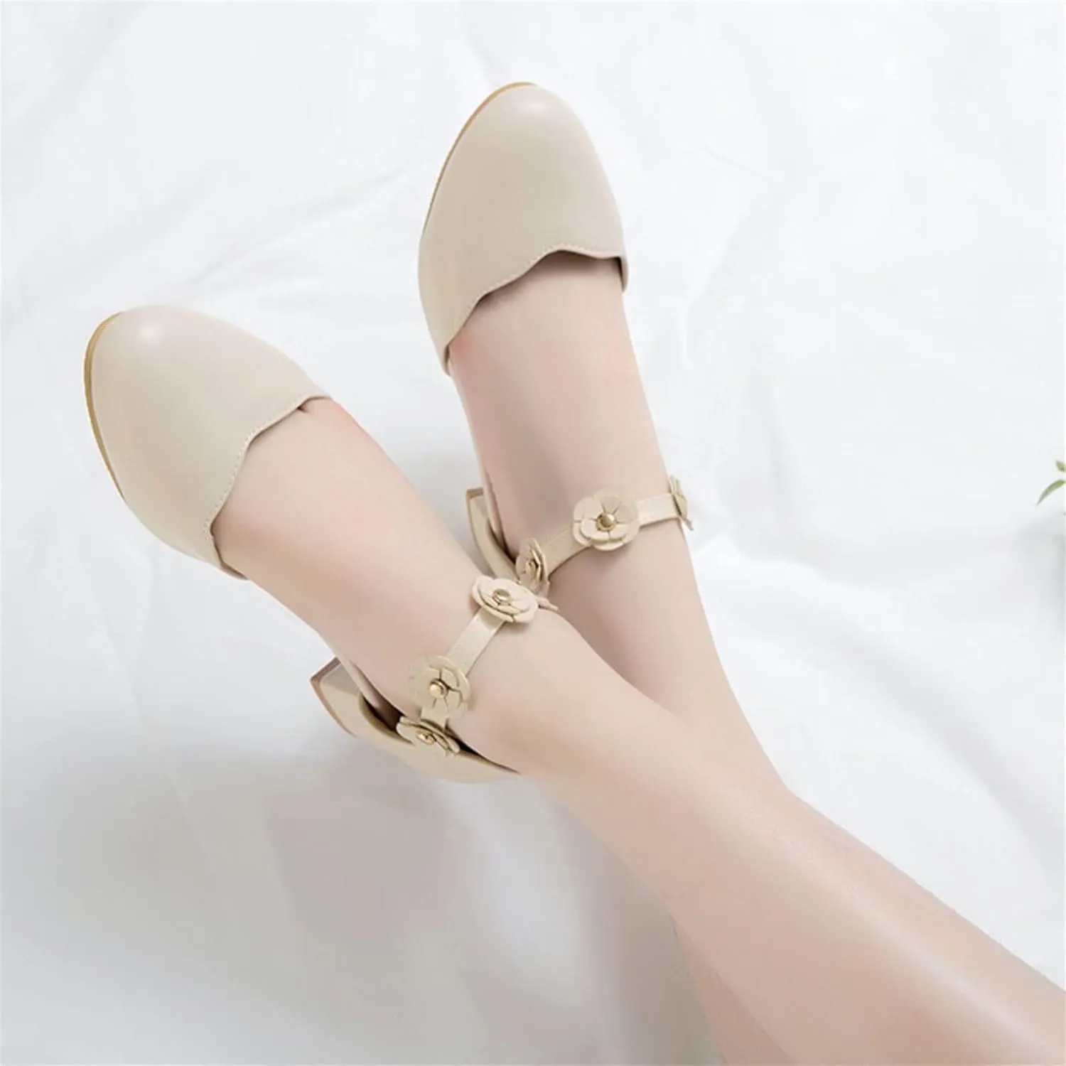 Big Kids Girls Mary Jane Dress Shoes Pumps Heels Flower High School Prom Shoes Ballet Girls Closed Toe Strap Sandals