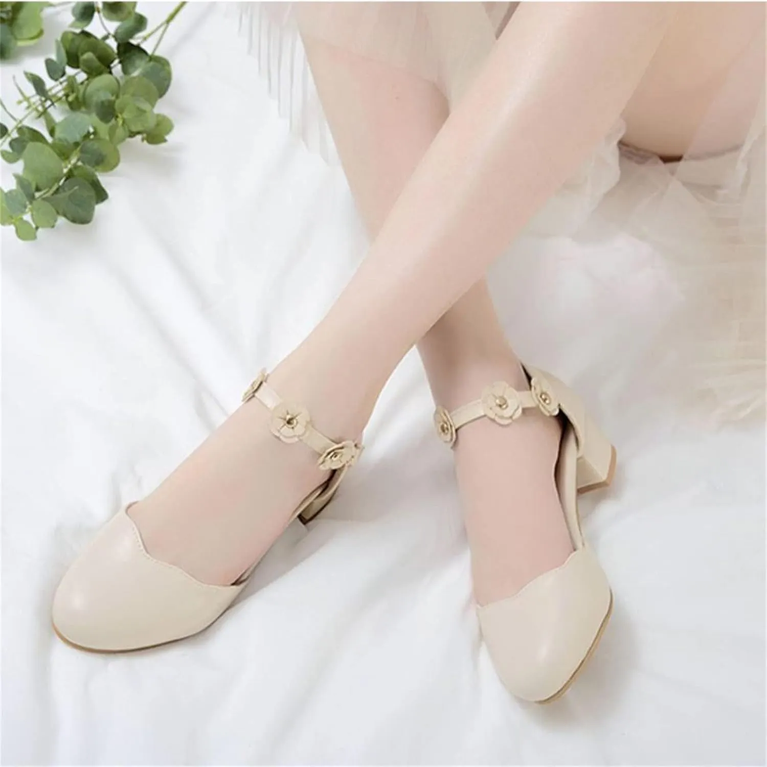 Big Kids Girls Mary Jane Dress Shoes Pumps Heels Flower High School Prom Shoes Ballet Girls Closed Toe Strap Sandals