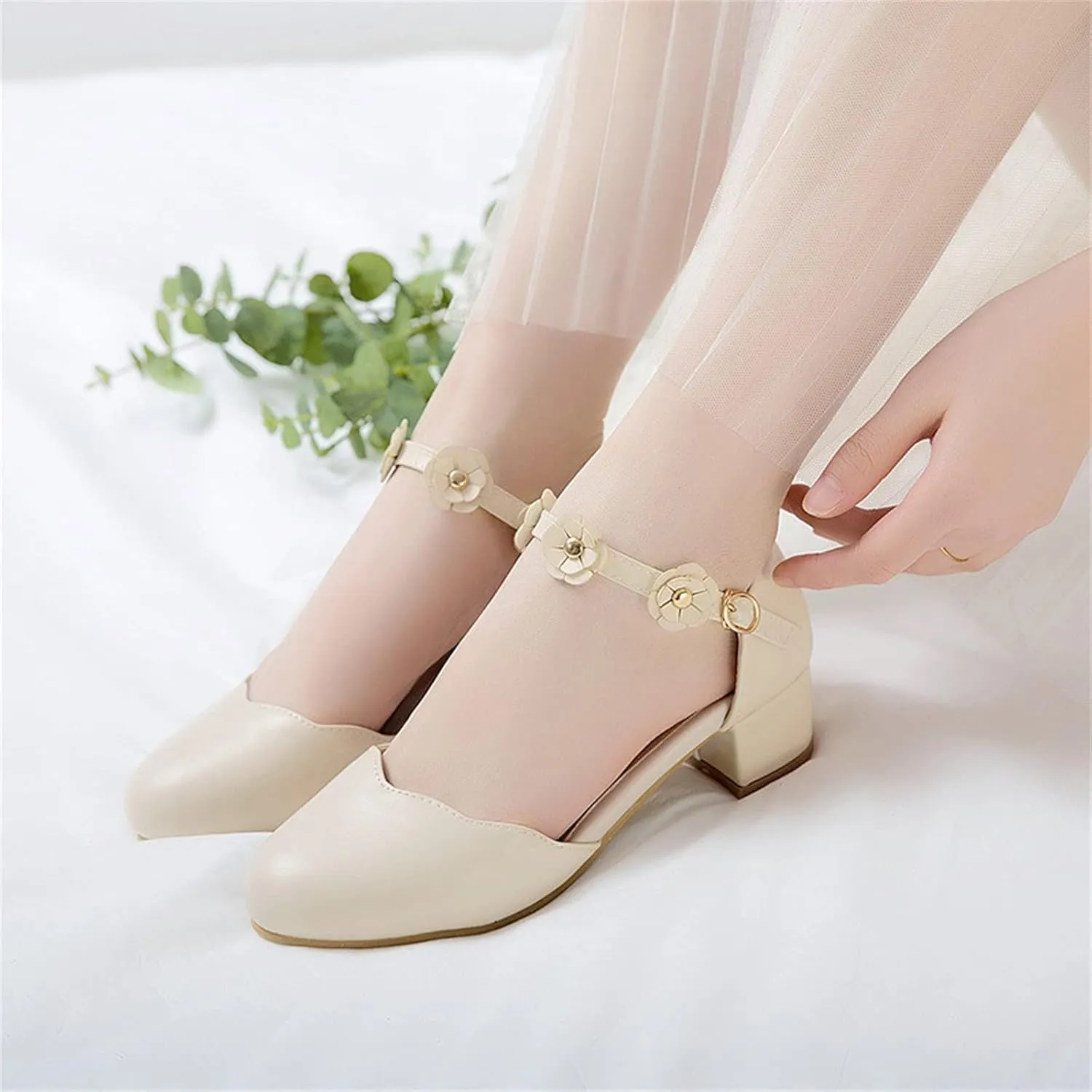 Big Kids Girls Mary Jane Dress Shoes Pumps Heels Flower High School Prom Shoes Ballet Girls Closed Toe Strap Sandals