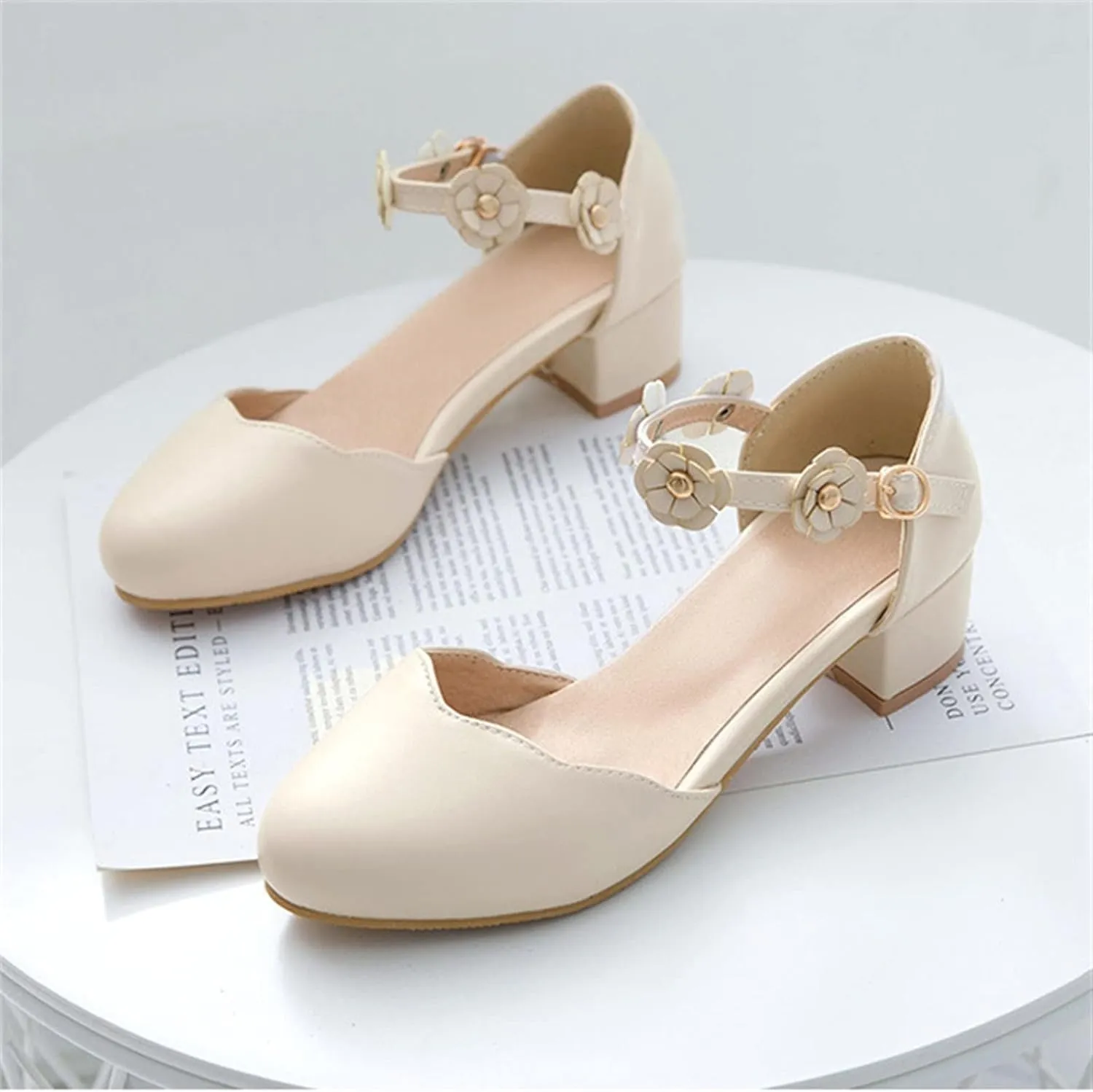 Big Kids Girls Mary Jane Dress Shoes Pumps Heels Flower High School Prom Shoes Ballet Girls Closed Toe Strap Sandals