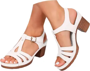Block Heel Sandals for Women 2025 Women's Gladiator Wedge Sandal Strappy Hollow Out Chunky High Heels Open Toe Ankle Strap Dressy Pumps Cutout Heeled Bohemian Summer Vacation Party Shoes