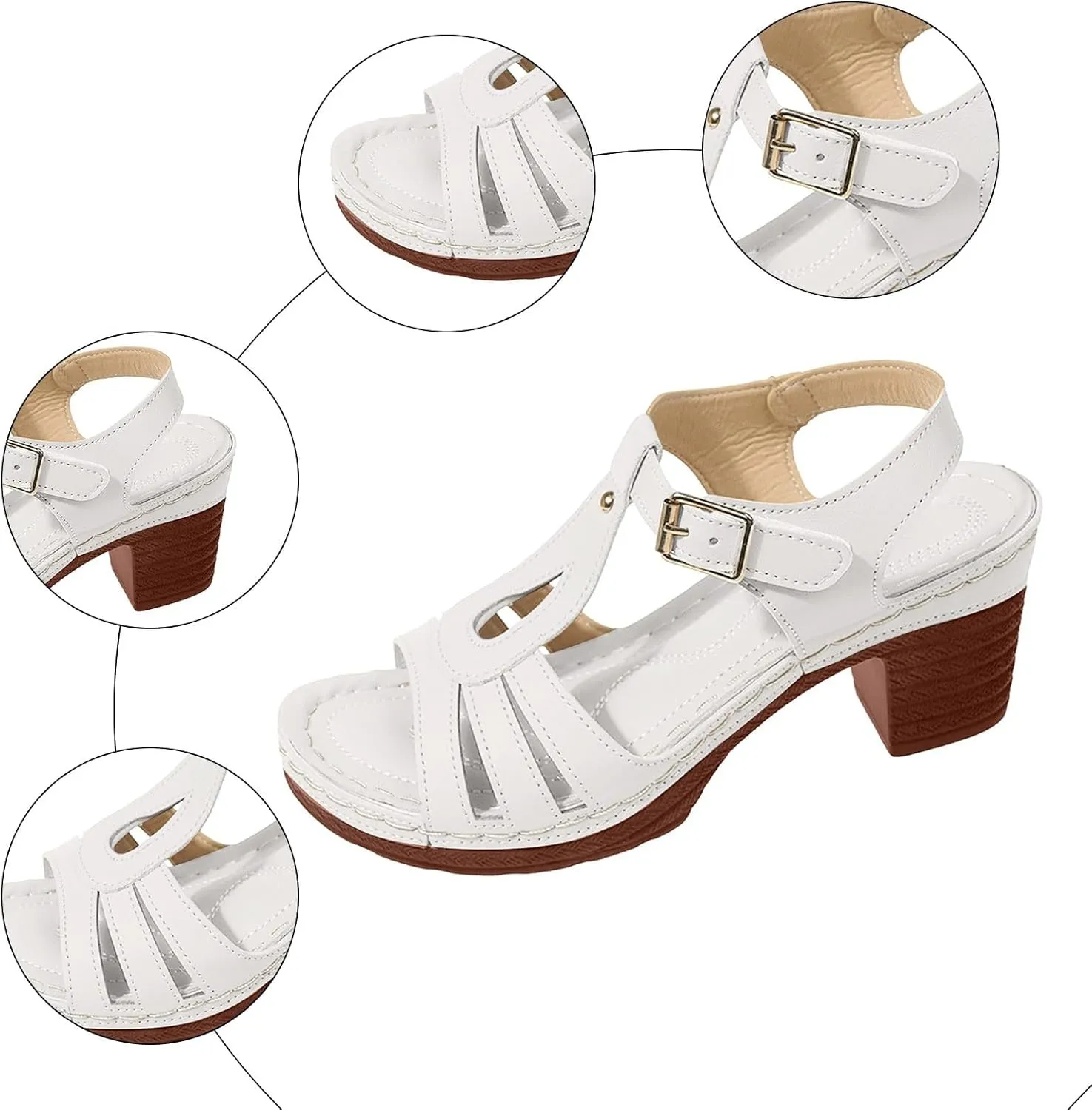 Block Heel Sandals for Women 2025 Women's Gladiator Wedge Sandal Strappy Hollow Out Chunky High Heels Open Toe Ankle Strap Dressy Pumps Cutout Heeled Bohemian Summer Vacation Party Shoes