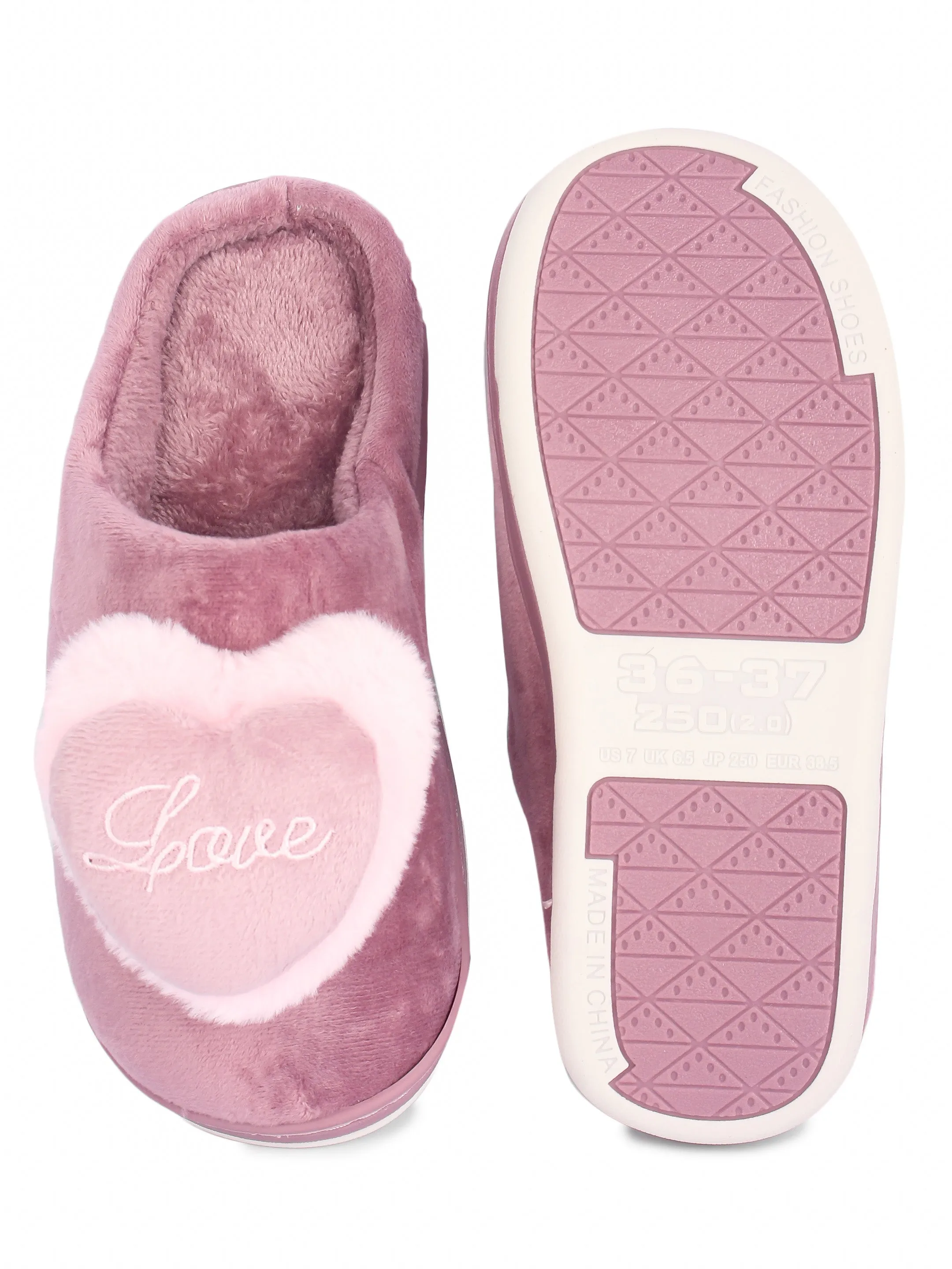 Brauch Women's Purple Love Heart Fur Winter Slippers