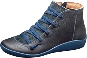 Cathalem Ankle Boots for Women 2024 New Arch Support Boots Fashion Lace Up Side Zipper Vintage Retro Ankle Booties, Comfortable Slip On Flat Low Heel Boots Fall Boots