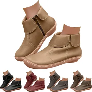 Cathalem Ankle Boots for Women 2024 New Arch Support Boots Fashion Lace Up Side Zipper Vintage Retro Ankle Booties, Comfortable Slip On Flat Low Heel Boots Fall Boots