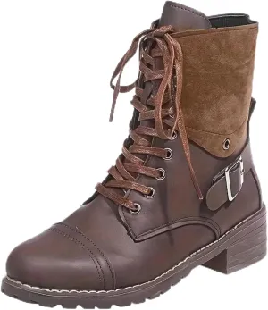 Cathalem Boots for Women Low Heel, Combat Style Hiking Boots Motorcycle Boots Classic Lace Up Shoes Retro Shoes