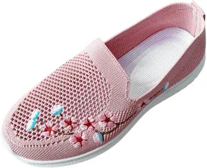 Coerni Ladies Fashion Solid Color Breathable Knitted Mesh Embroidered Decorative Flat Bottom Sneaker Roller Skates for Women (Pink, 6.5)