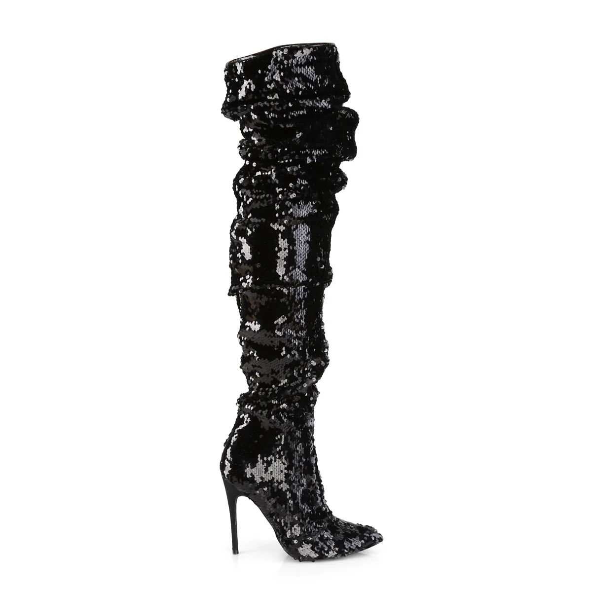 COURTLY-3011 Pleaser Black Sequins Sexy Single Sole Shoes (Fetish Footwear)