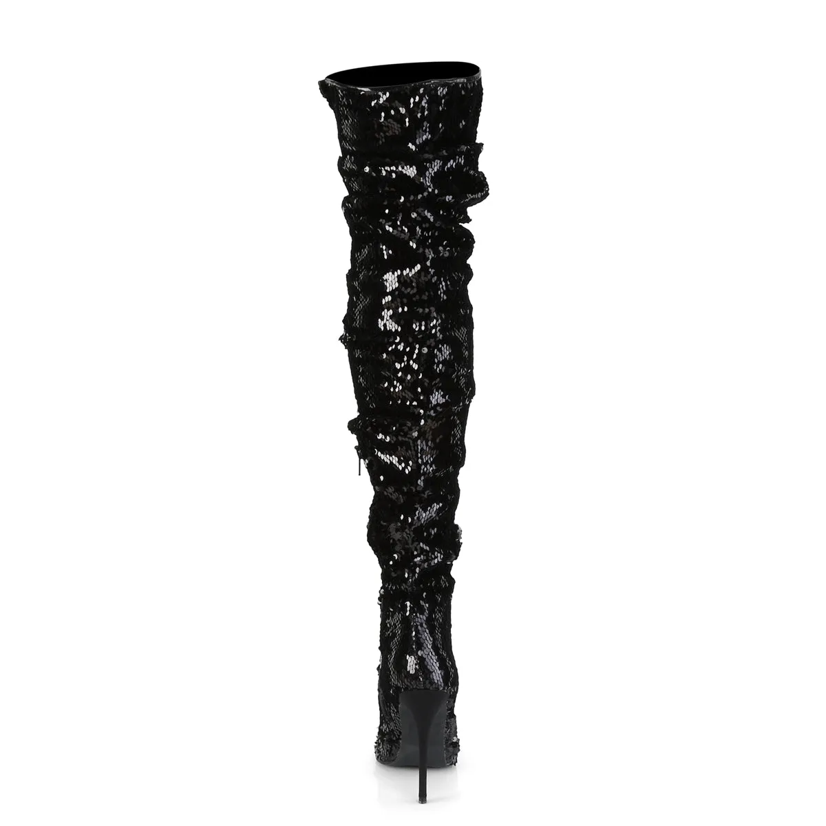 COURTLY-3011 Pleaser Black Sequins Sexy Single Sole Shoes (Fetish Footwear)