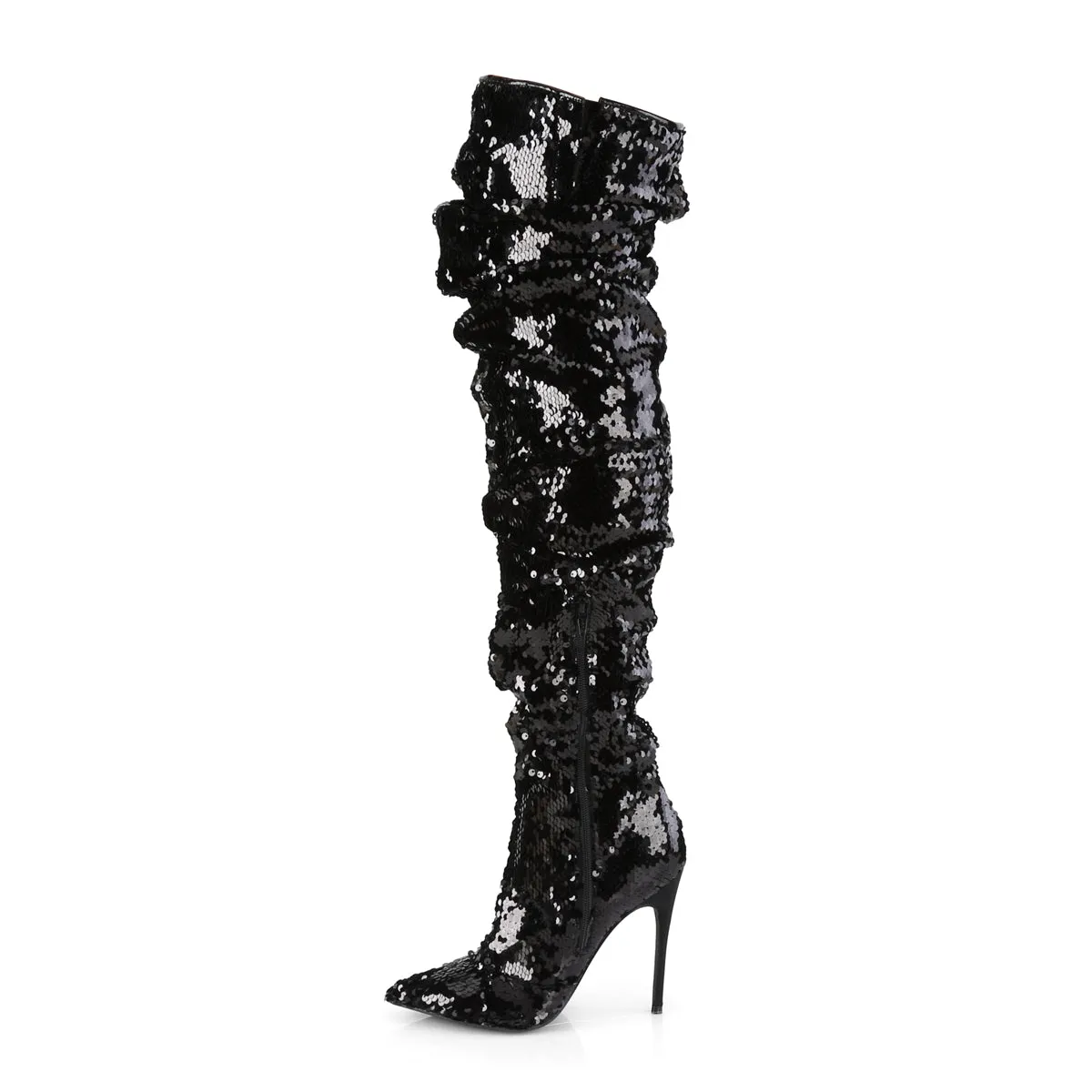 COURTLY-3011 Pleaser Black Sequins Sexy Single Sole Shoes (Fetish Footwear)