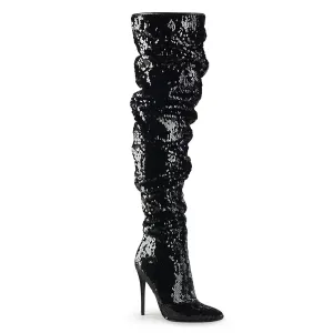 COURTLY-3011 Pleaser Black Sequins Sexy Single Sole Shoes (Fetish Footwear)