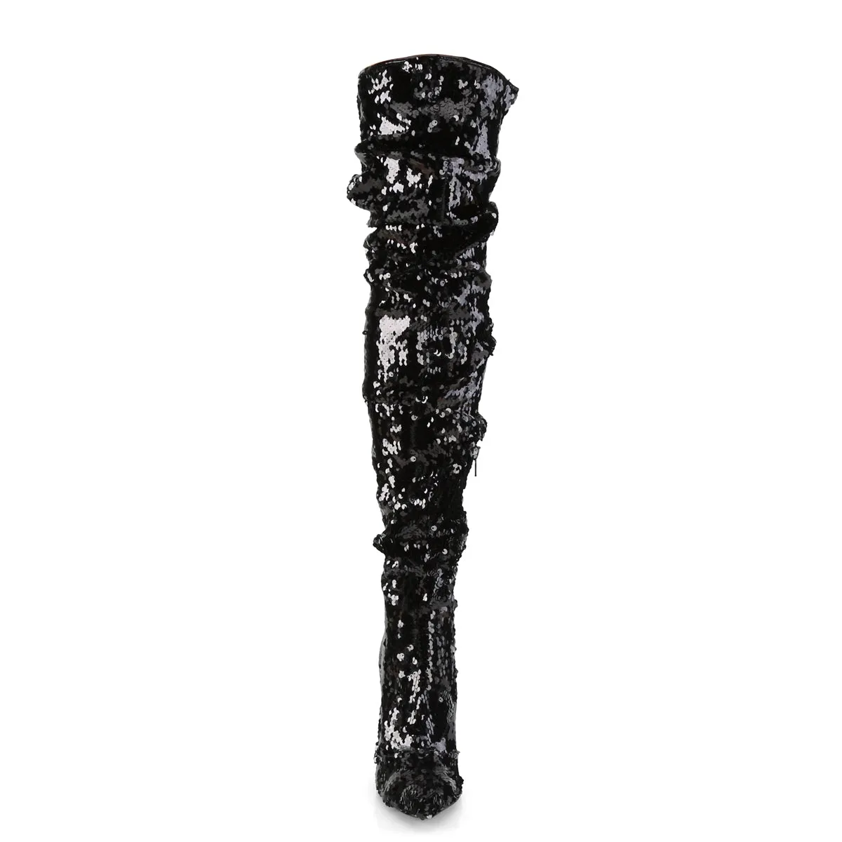 COURTLY-3011 Pleaser Black Sequins Sexy Single Sole Shoes (Fetish Footwear)