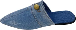 CsgrFagr Ladies Fashion Solid Color Denim Half Slippers Pointed Toe Flat Casual Shoes Men Loafer Shoes Casual (Light Blue, 9)