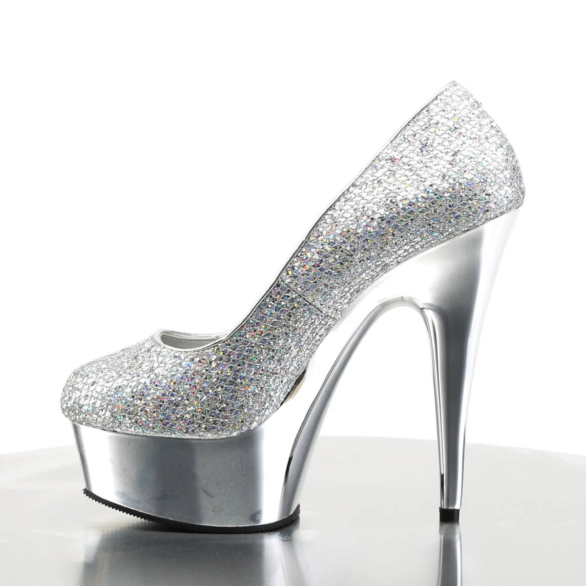 DELIGHT-685G Pleaser Silver Multi Gltr/Silver Chrome Platform Shoes [Sexy Shoes]