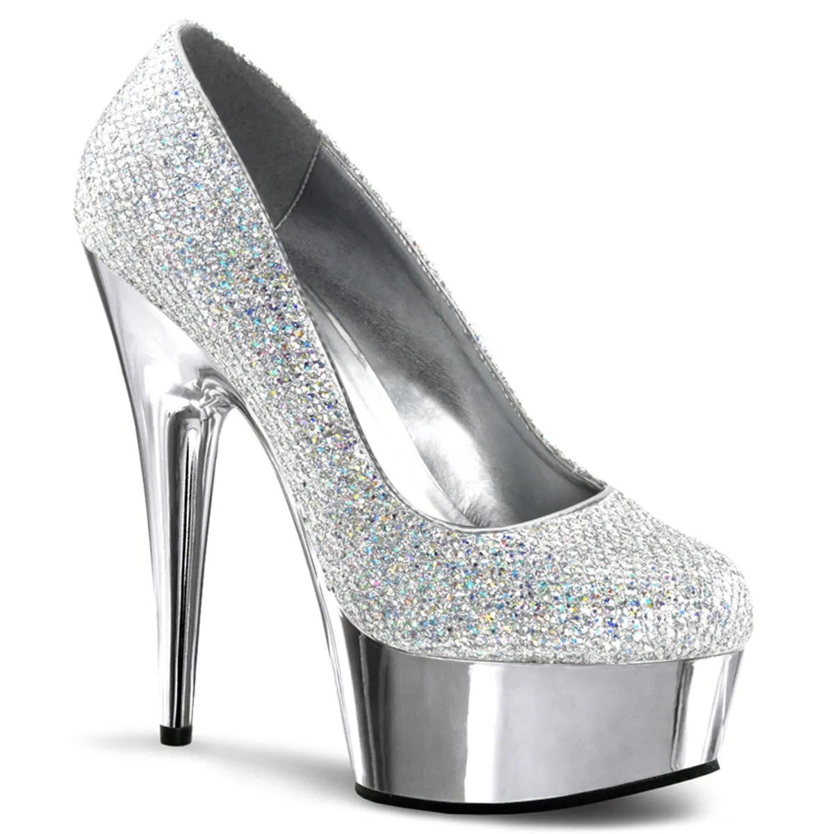 DELIGHT-685G Pleaser Silver Multi Gltr/Silver Chrome Platform Shoes [Sexy Shoes]