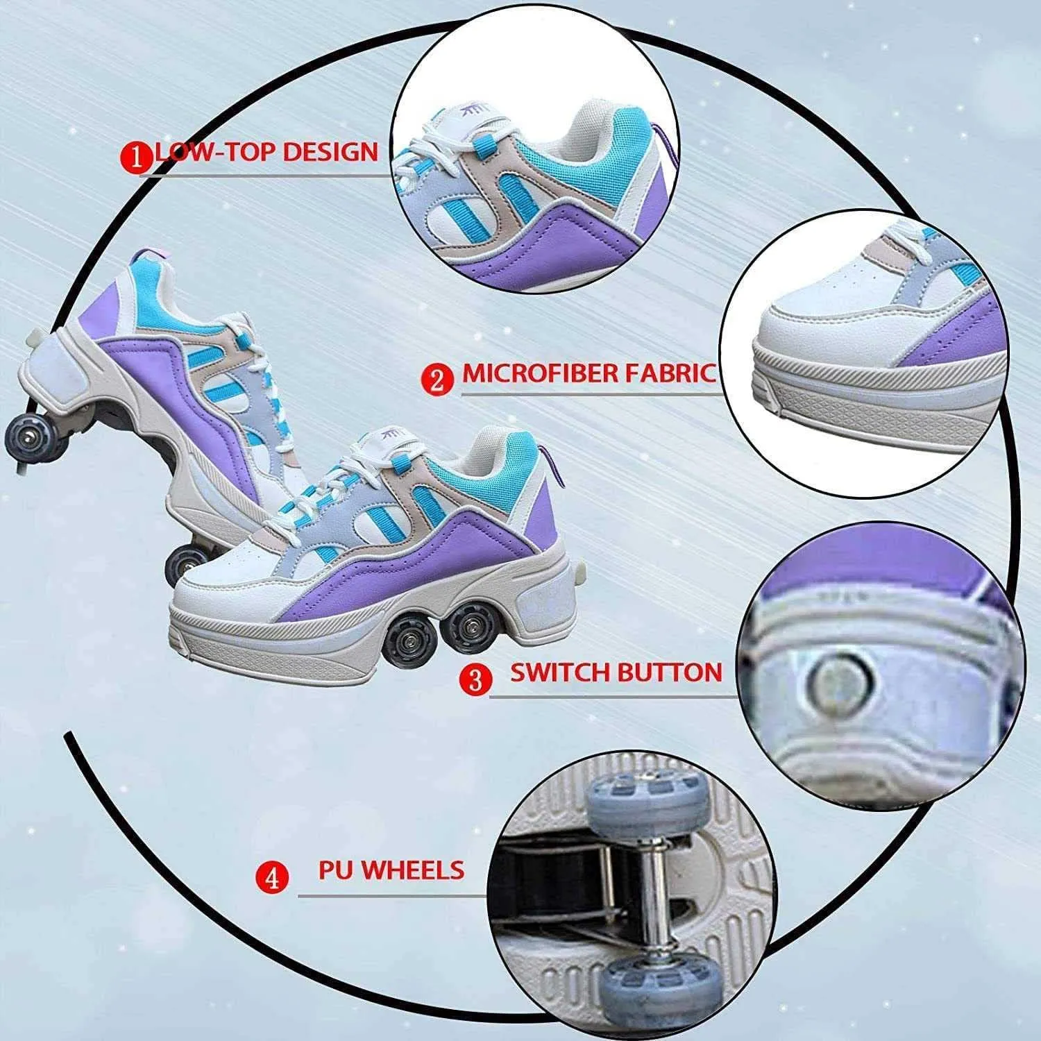 Double-Row Deform Wheel Automatic Walking Shoes Invisible Deformation Roller Skate 2 in 1 Male and Female Skating Shoes Multifunctional Outdoor Walking Sneakers