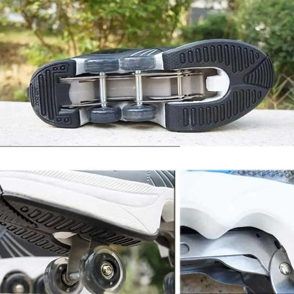 Double-Row Deform Wheel Automatic Walking Shoes Invisible Deformation Roller Skate 2 in 1 Male and Female Skating Shoes Multifunctional Outdoor Walking Sneakers
