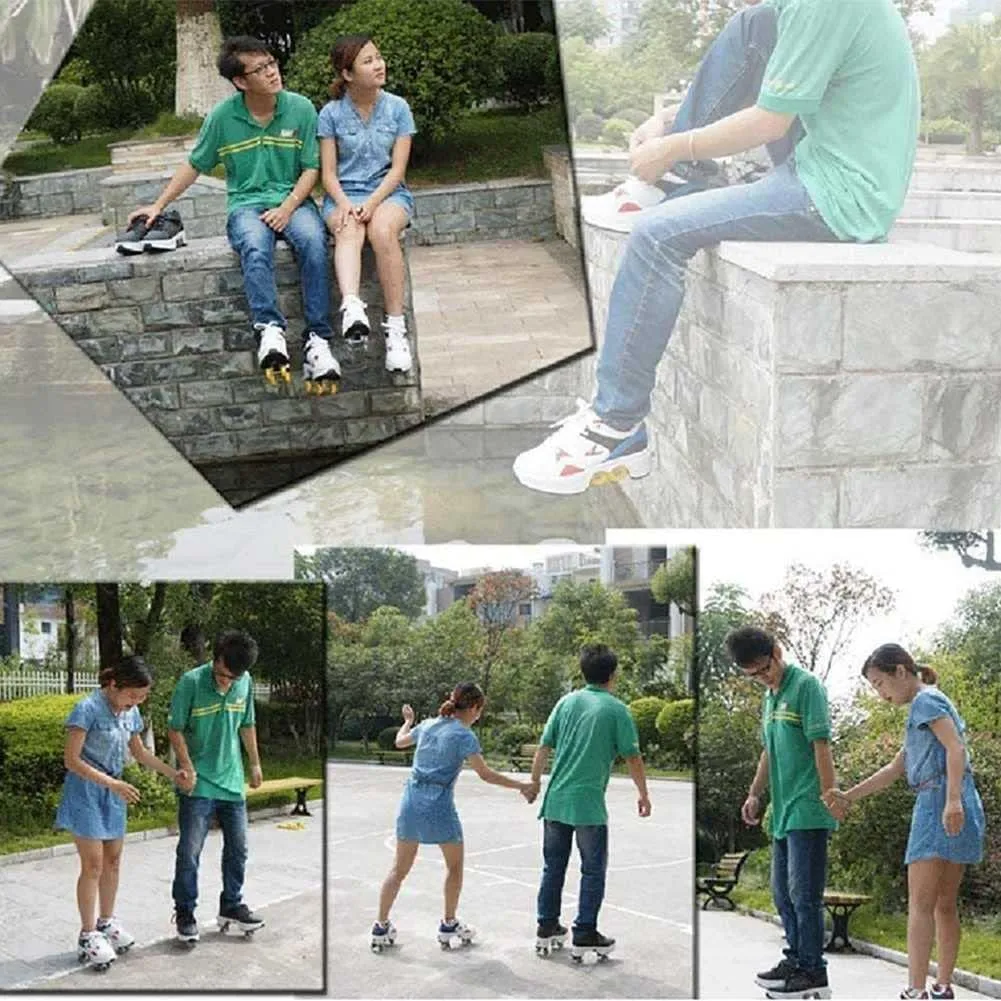 Double-Row Deform Wheel Automatic Walking Shoes Invisible Deformation Roller Skate 2 in 1 Male and Female Skating Shoes Multifunctional Outdoor Walking Sneakers