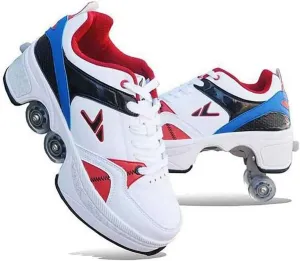 Double-Row Deform Wheel Automatic Walking Shoes Invisible Deformation Roller Skate 2 in 1 Male and Female Skating Shoes Multifunctional Outdoor Walking Sneakers