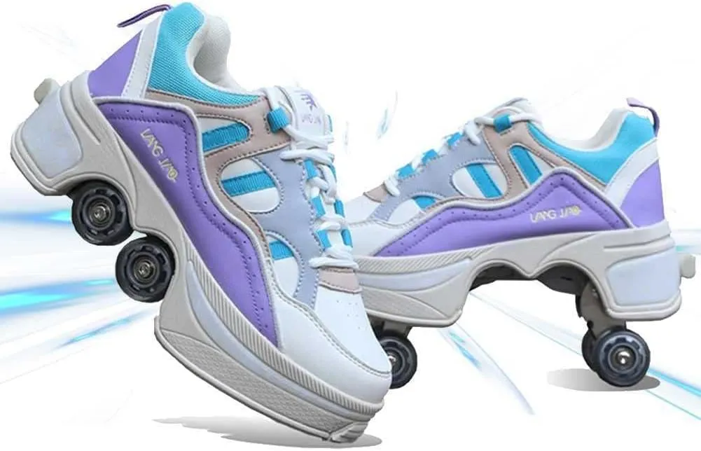 Double-Row Deform Wheel Automatic Walking Shoes Invisible Deformation Roller Skate 2 in 1 Male and Female Skating Shoes Multifunctional Outdoor Walking Sneakers