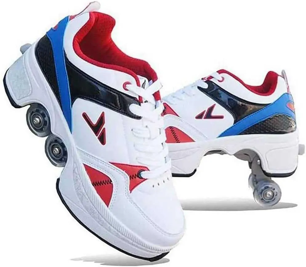 Double-Row Deform Wheel Automatic Walking Shoes Invisible Deformation Roller Skate 2 in 1 Male and Female Skating Shoes Multifunctional Outdoor Walking Sneakers