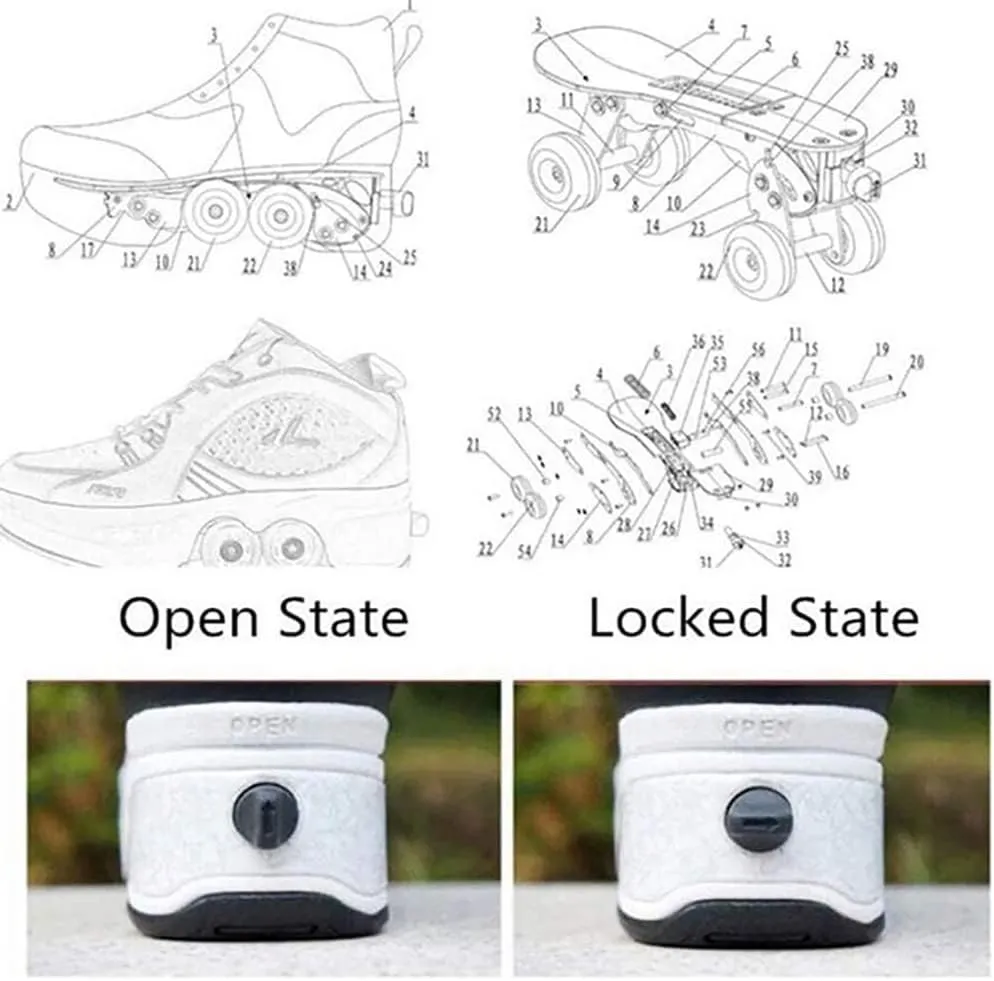 Double-Row Deform Wheel Automatic Walking Shoes Invisible Deformation Roller Skate 2 in 1 Male and Female Skating Shoes Multifunctional Outdoor Walking Sneakers