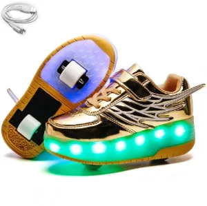 Ehauuo Unisex Roller Shoes Kids Sparkling Wheels Shoes Girls Light up Roller Skates Sneakers Boys Rechargeable Flashing Sneakers for Gift