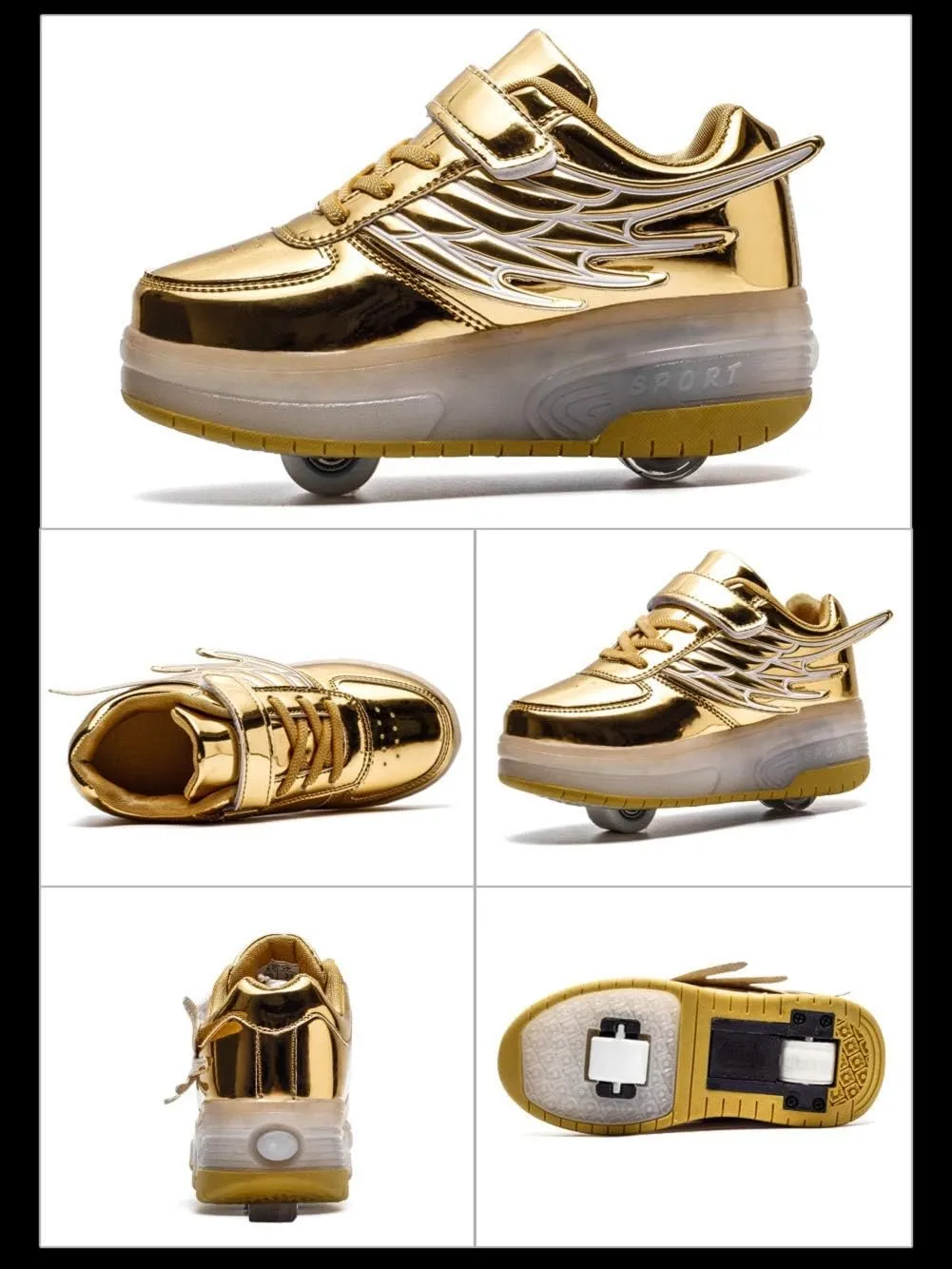 Ehauuo Unisex Roller Shoes Kids Sparkling Wheels Shoes Girls Light up Roller Skates Sneakers Boys Rechargeable Flashing Sneakers for Gift