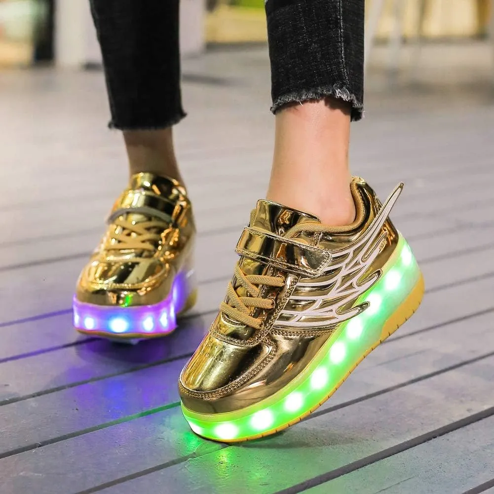 Ehauuo Unisex Roller Shoes Kids Sparkling Wheels Shoes Girls Light up Roller Skates Sneakers Boys Rechargeable Flashing Sneakers for Gift