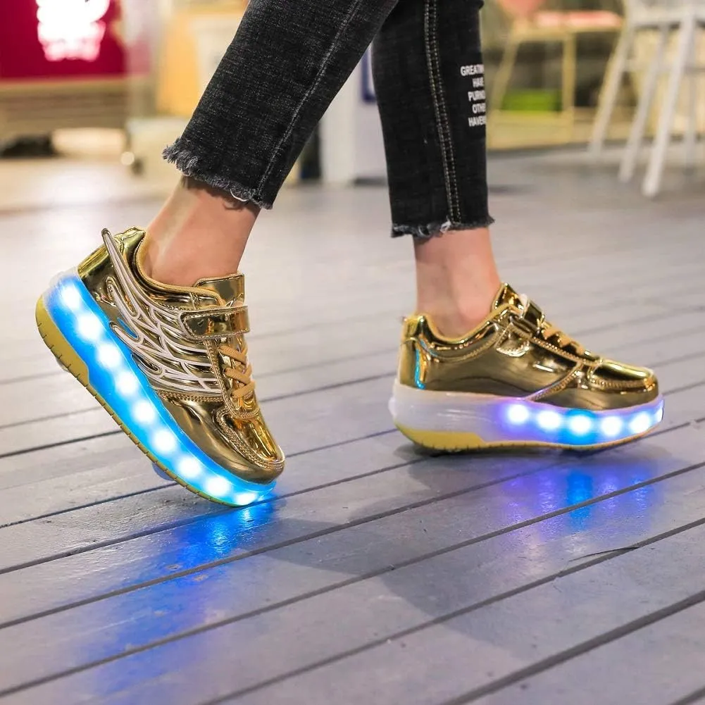 Ehauuo Unisex Roller Shoes Kids Sparkling Wheels Shoes Girls Light up Roller Skates Sneakers Boys Rechargeable Flashing Sneakers for Gift