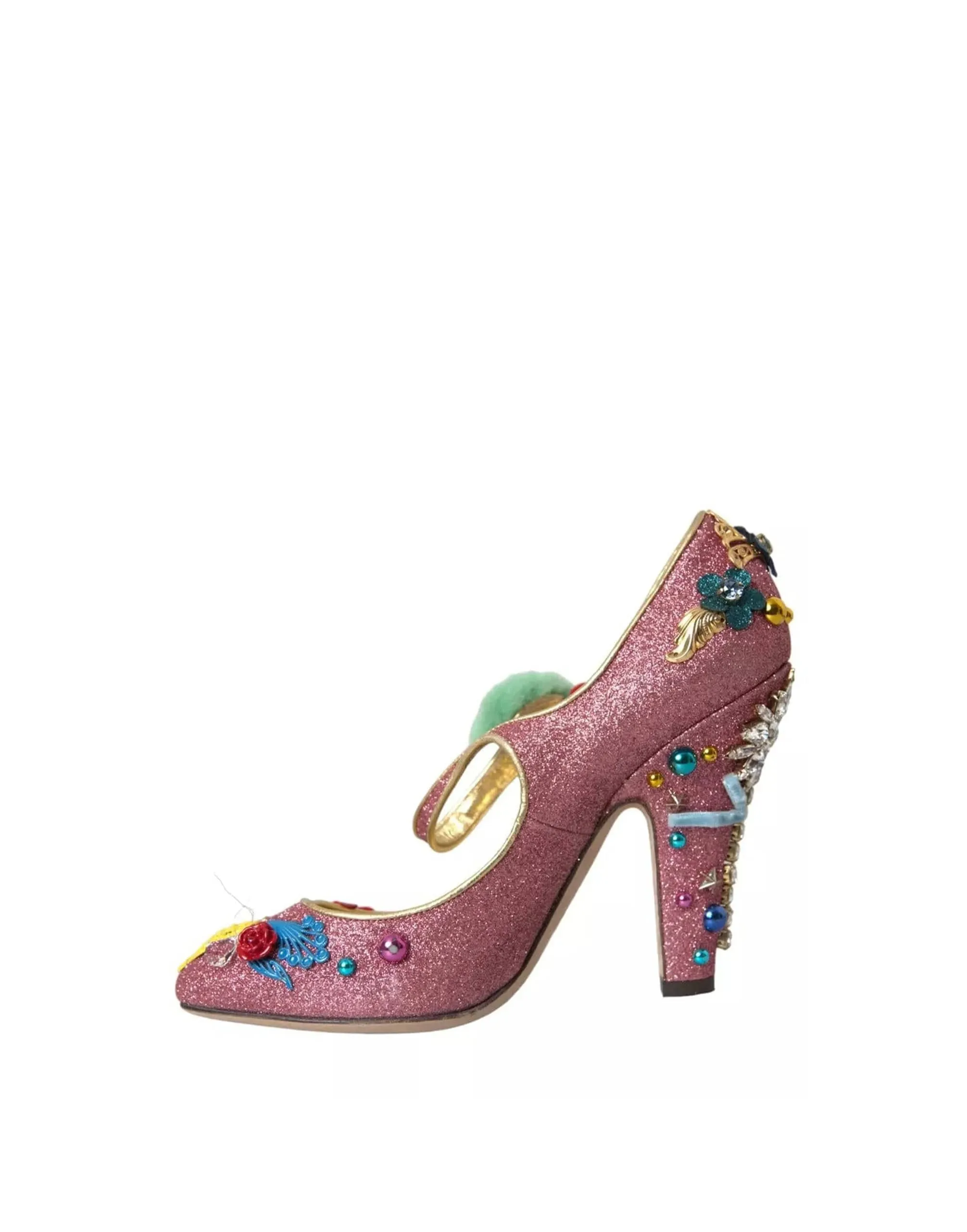 Embellished Fur Mary Jane Pumps