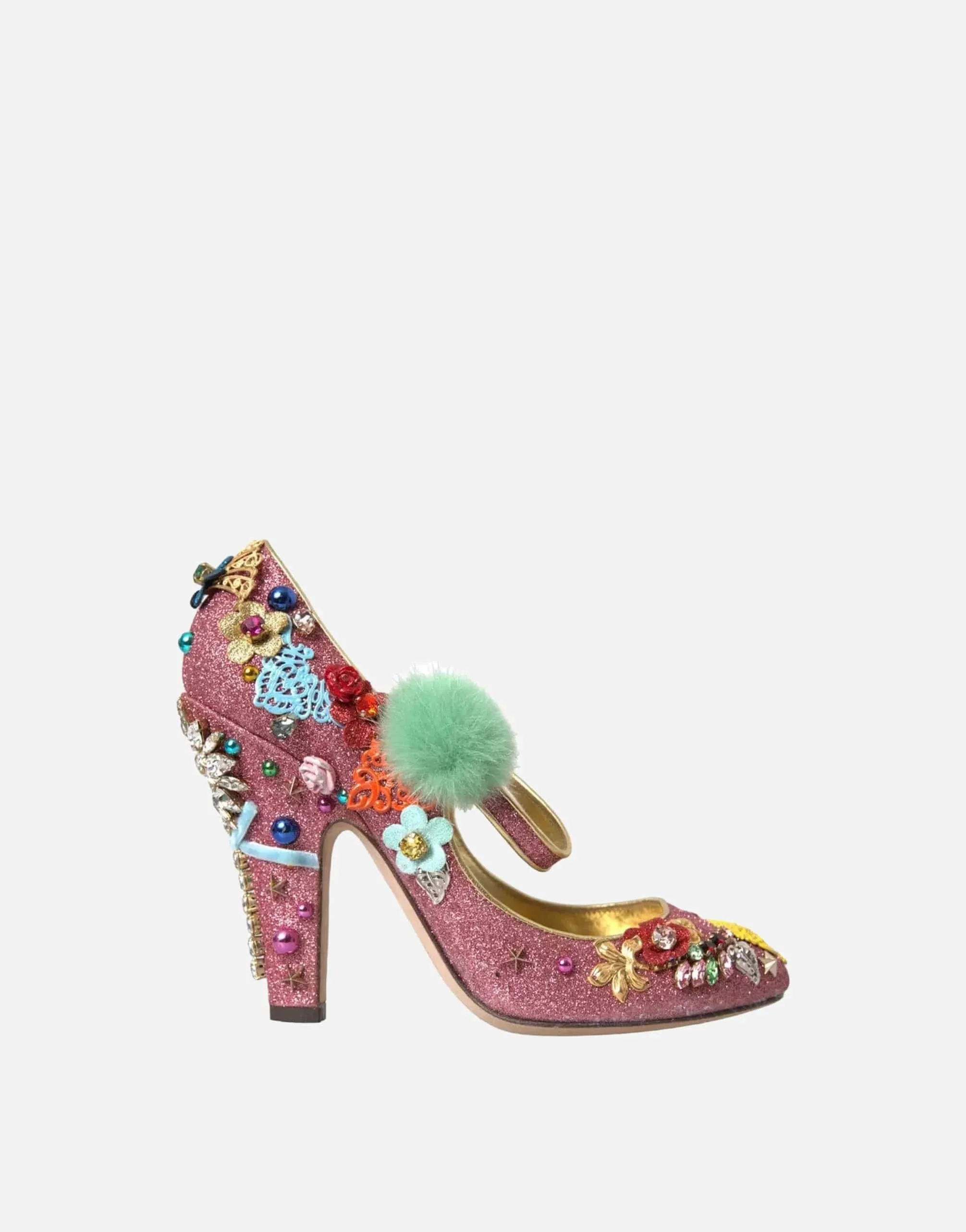 Embellished Fur Mary Jane Pumps
