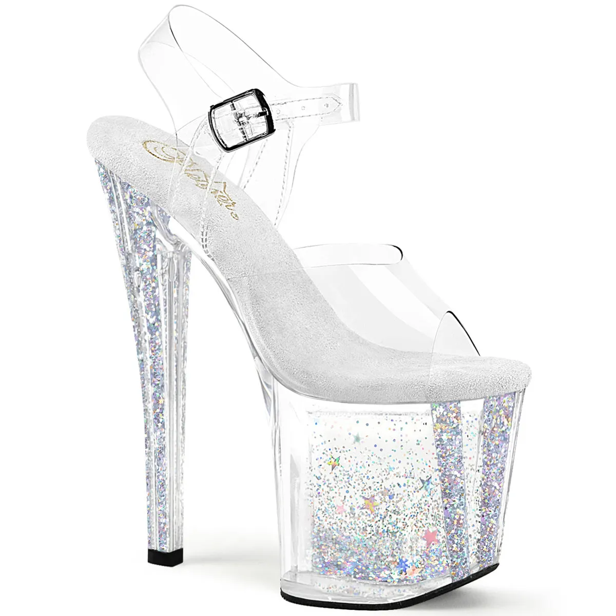 ENCHANT-708AQUA-04 Pleaser Clear/Silver Sexy Platform Shoes (Pole Dancing Heels)