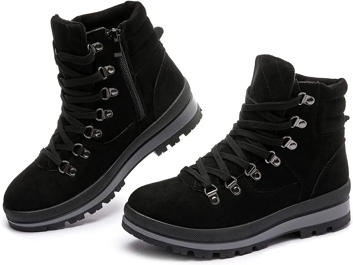 FRACORA Womens Combat Boots Lace Up Ankle Boots Winter Snow Boot Side Zipper Fashion Booties