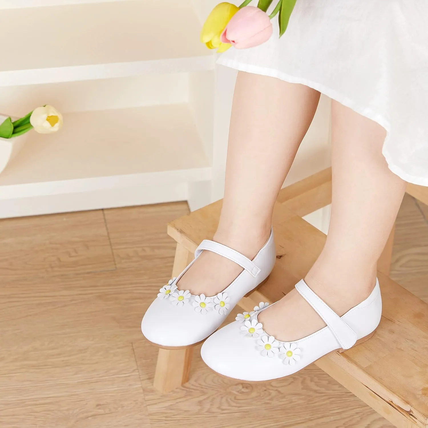 GINFIVE Toddler Girls Mary-Jane Little Girls Slip On Shoes Glitter Ballerina Flats Toddler