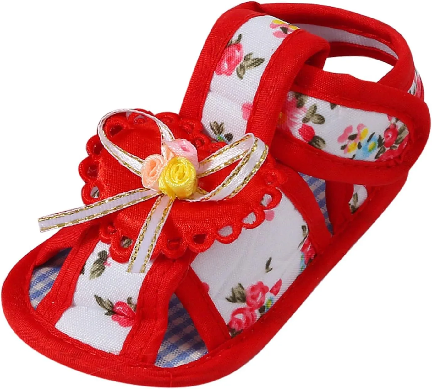 Girls Bow Flower Canvas Sandals Flat Closed Toe Strap Wide Shoes Kids Girls Cute Summer Casual Princess Sandals