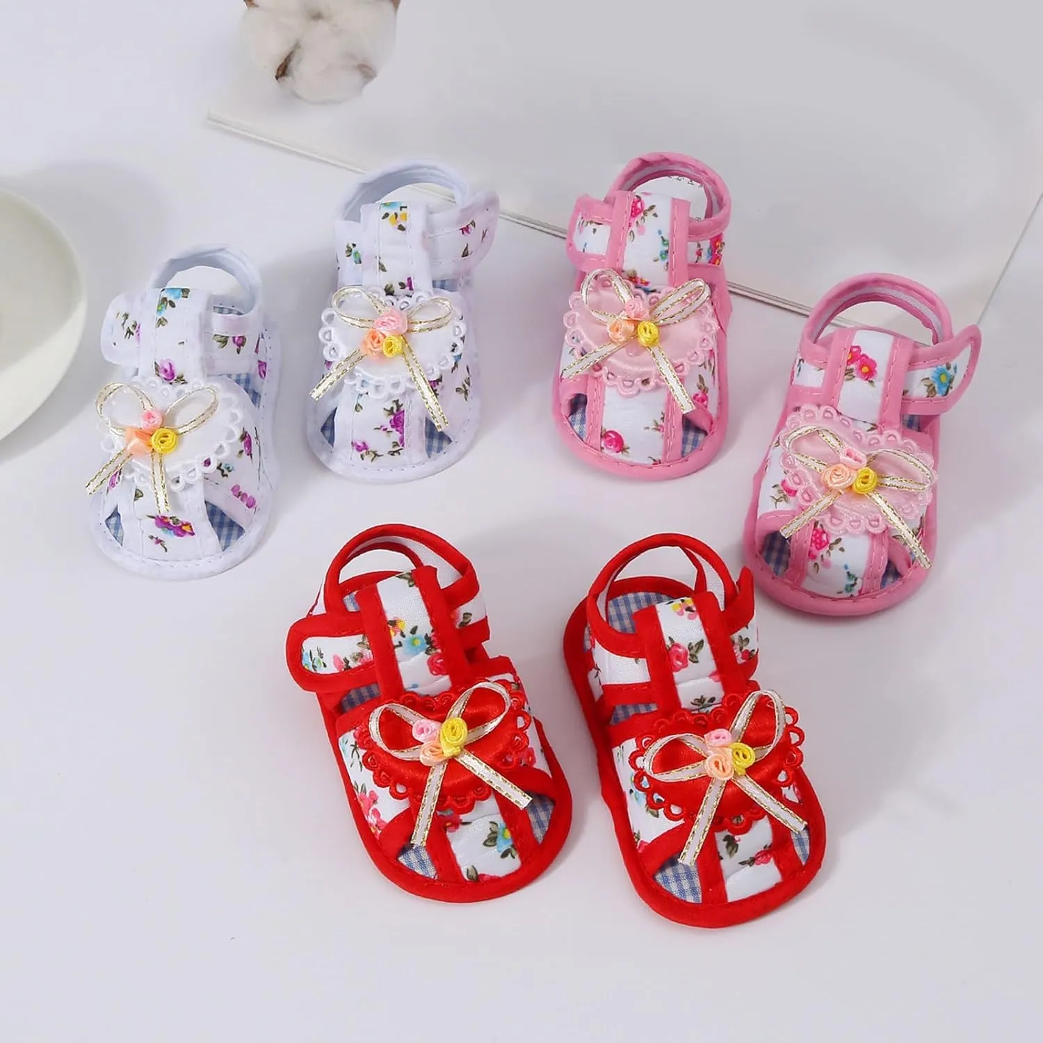 Girls Bow Flower Canvas Sandals Flat Closed Toe Strap Wide Shoes Kids Girls Cute Summer Casual Princess Sandals