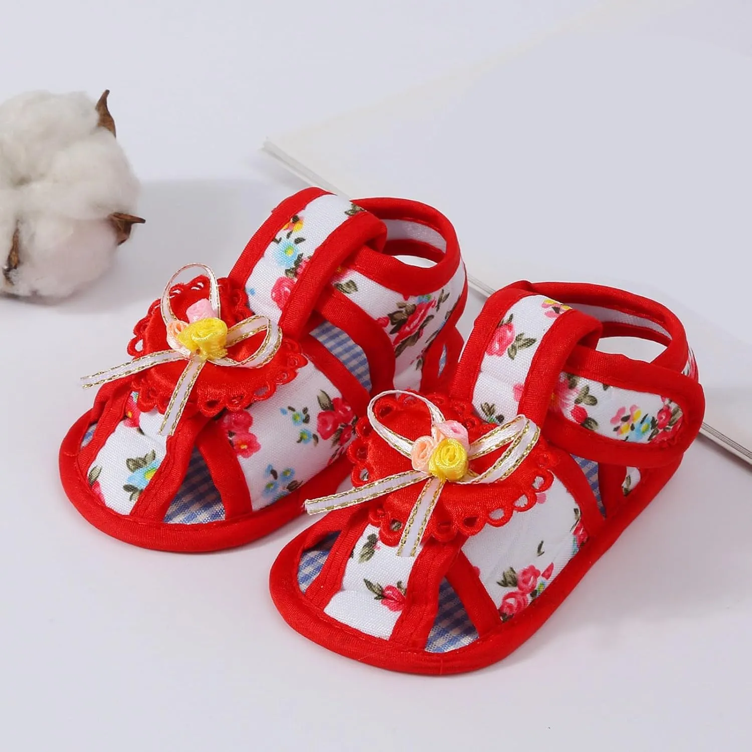 Girls Bow Flower Canvas Sandals Flat Closed Toe Strap Wide Shoes Kids Girls Cute Summer Casual Princess Sandals