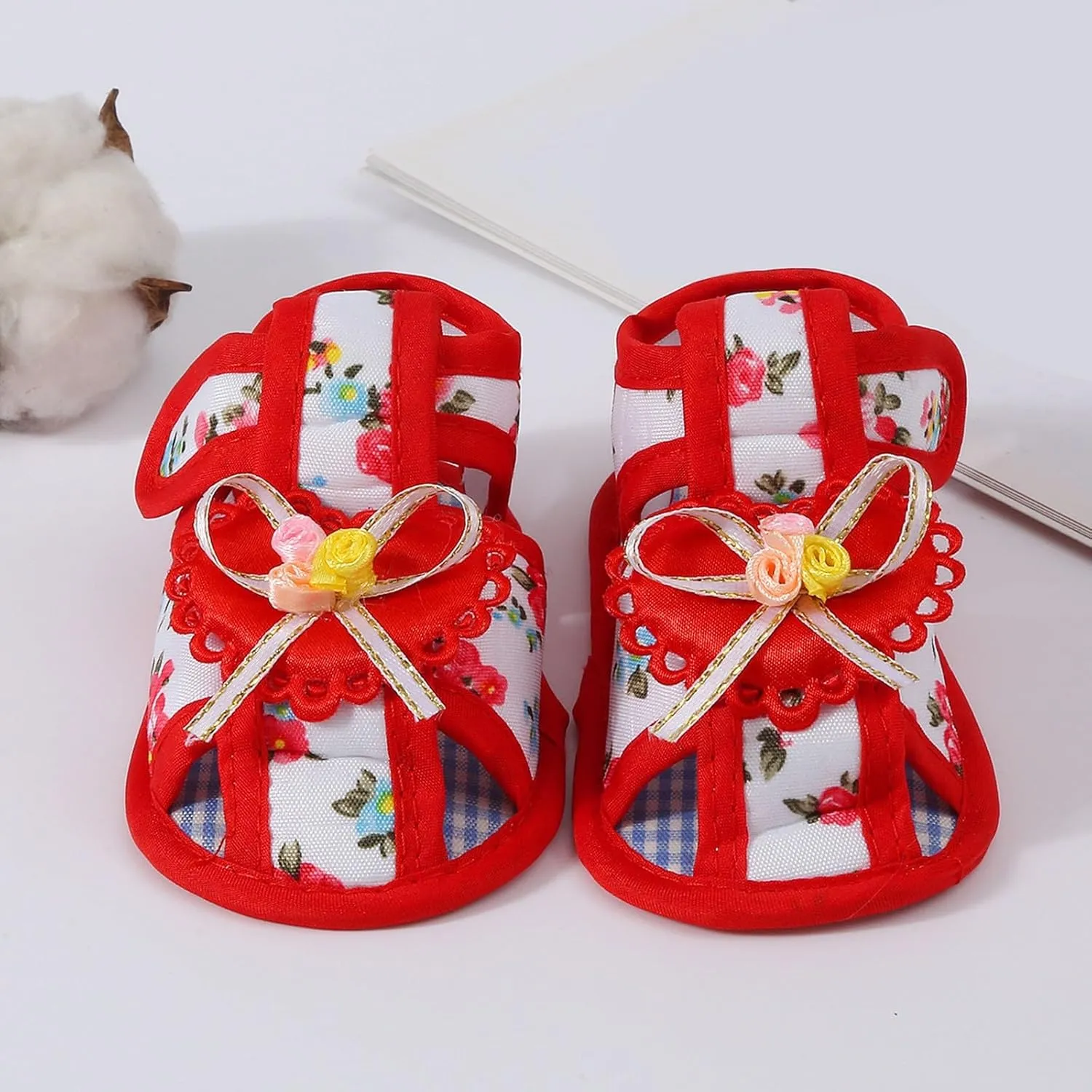 Girls Bow Flower Canvas Sandals Flat Closed Toe Strap Wide Shoes Kids Girls Cute Summer Casual Princess Sandals