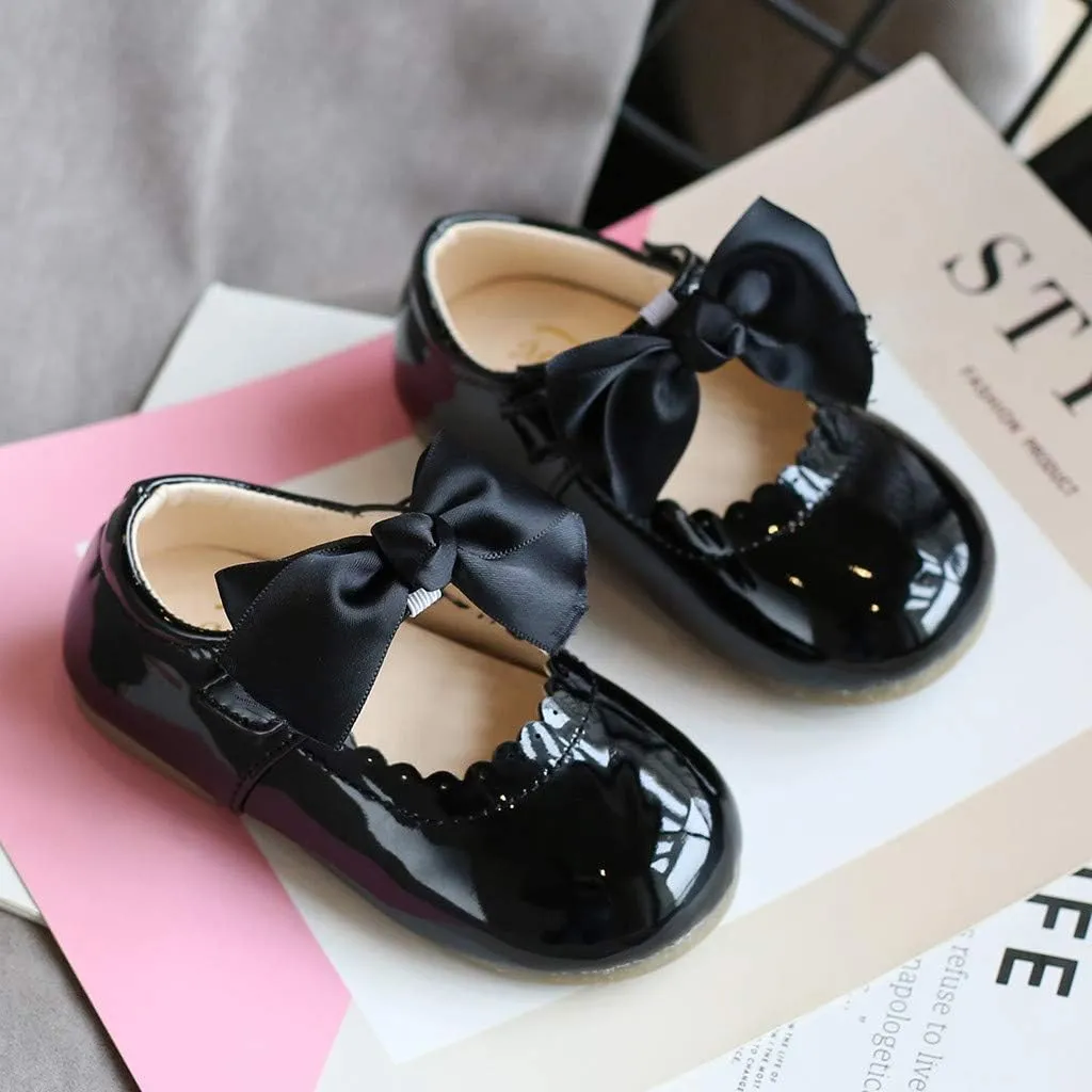 Girls Bow Sneaker Kids Flower Girl Dress Shoes Girl Ballet Flat P??rty School Shoes Wedding Leather Soft Sole Non Slip