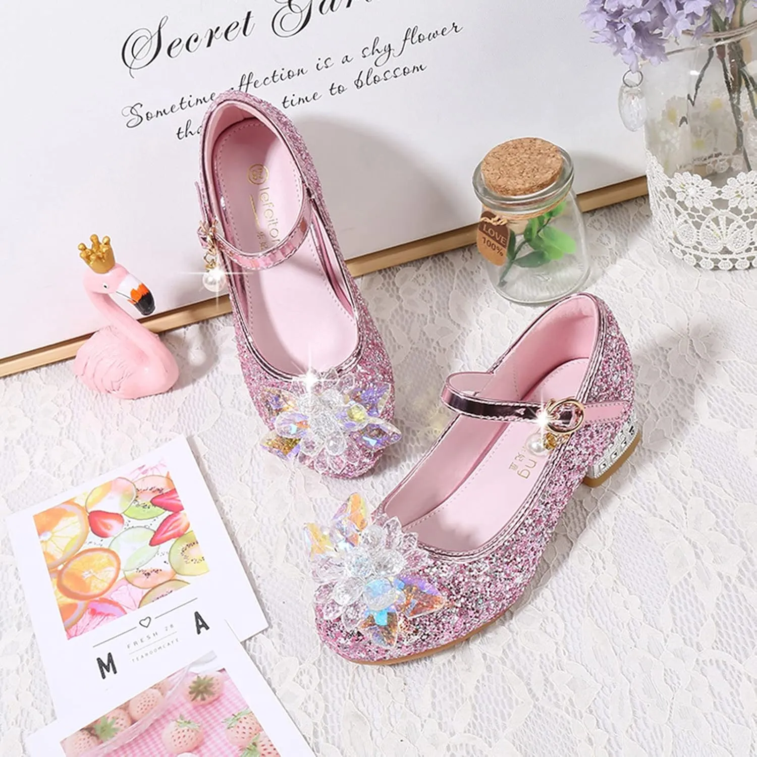 Girls Dress Adorable ??parkle Mary Jane Heel for Wedding Party Toddler Flower Buckle Flat for Little/Big Kids